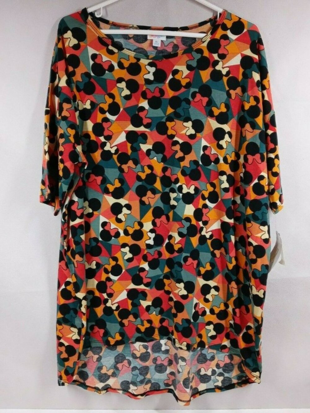 NWT Lularoe Irma Tunic Multi-Color Mosaic With Minnie Mouse Heads Design XL